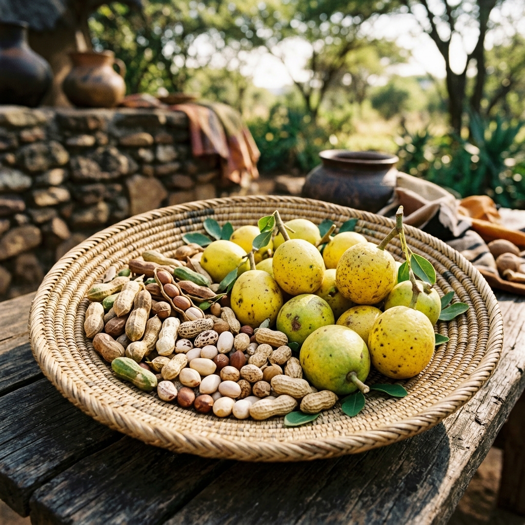 Bambara groundnuts and Marula fruit