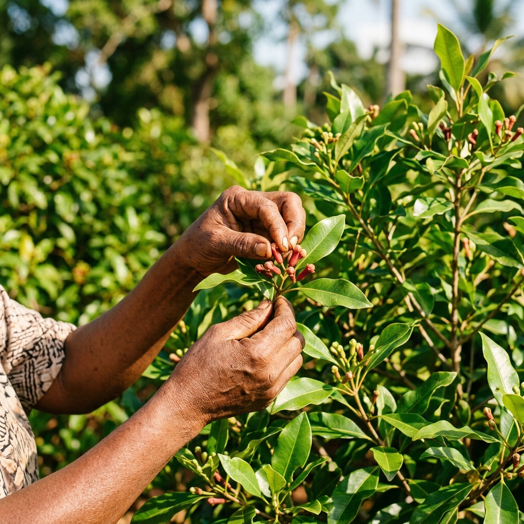 Person hand-harvesting fresh cloves