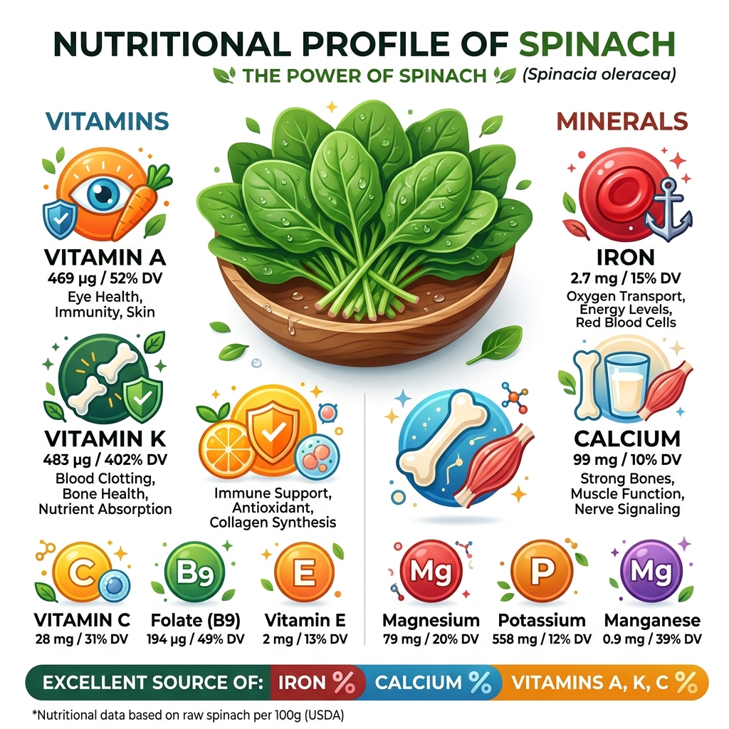 Nutritional content of spinach vitamins and minerals