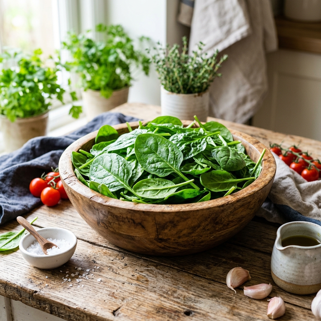 Fresh spinach leaves rich in nutrients